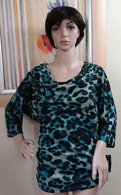 Suéter lateral reunido manga 3/4 manchado verde/cinza/preto STYLE&CO genuíno novo com etiquetas, M - Imagem 1 de 4