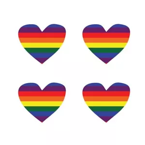 Set of 4 x LGBT Pride Heart Iron on Screen Print Transfers for Fabrics rainbow - Picture 1 of 2