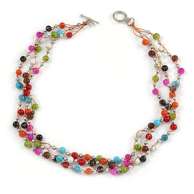 Collar de cuentas de acrílico plateado de cerámica de tres hilos - 44 cm de largo Foto 1 de 4