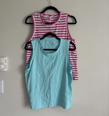 J Crew Womens Large Girlfriend Tank Lot of TWO Cotton Classic Casual Blue Pink - Image 1 of 4
