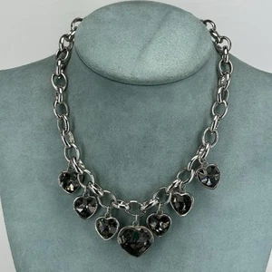 Erickson Beamon necklace crystal heart charm drops silver tone 17.5'' - Picture 1 of 9