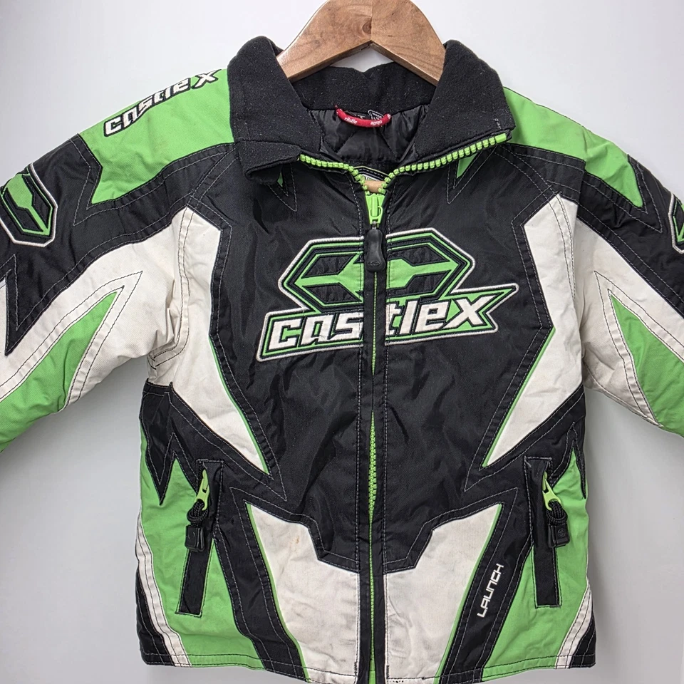 Chaqueta de moto de nieve Castle X Racing YOUTH 3T aislada verde negra blanca Foto 1 de 4