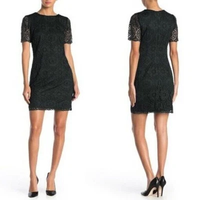 NWT Laundry by Shelli Segal Black Short Sleeve Lace Overlay Lined Dress Size 16W - Image 1 of 4