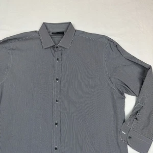 Ralph Lauren Black Label Shirt Mens 17 Black White Striped - Picture 1 of 9