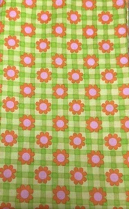 Vintage Cotton Fabric Traditions 2005. 18” X 45” Lime Green Gingham Orange Daisy - Picture 1 of 3