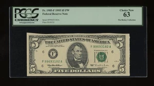 DBR 1995 $5 Atlanta Fr. 1985-F PCGS 63 Serial F99693182A - Picture 1 of 2