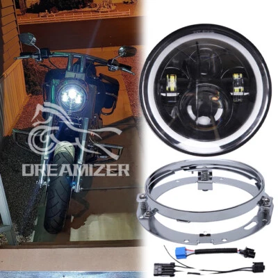 7" LED Headlight Hi-Lo Beam +Bracket For Harley Davidson Road King Custom Fatboy - Image 1 of 4