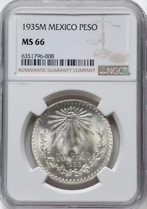 Mexico - 1935-M 1 Peso - NGC MS66 - FABULOUS GEM - SUPER LUSTER - ONLY 6 BETTER! - Picture 1 of 2