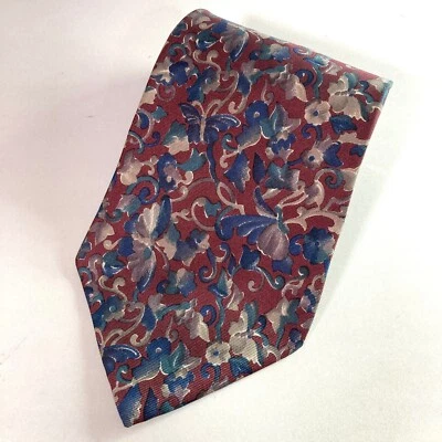 Corbata Christian Dior Monsieur Para Hombre Estampado Floral Mariposa Rojo Azul 4" Corbata de Seda Foto 1 de 3