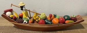 Thailand Floating Market Boat Replica, 10.5" Vegetable Lady Vintage Handcrafted. - Picture 1 of 12