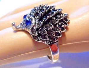 ANILLO DE ERIZO NEGRO PUNTIAGUDO kawaii animal del bosque azul plata cristal 8.5 S2 - Imagen 1 de 4
