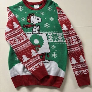 Vintage Peanuts Brand Snoopy Flying Ace Christmas Sweater Size M/M (38-40) - Picture 1 of 7