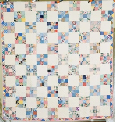CHEERY Vintage 30's Nine Patch Antique Quilt ~Nice Sawtooth Border! - Image 1 of 4