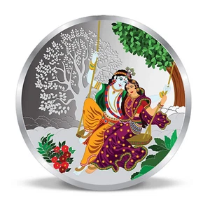 BIS Hallmarked Radha Krishna on The Swing 999 Pure Silver Coin 50 gm J512 - Picture 1 of 4