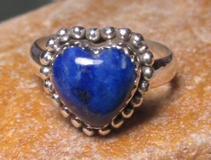 Sterling silver heart lapis lazuli stone ring UK Q/US 8.25. Gift bag. - Picture 1 of 4