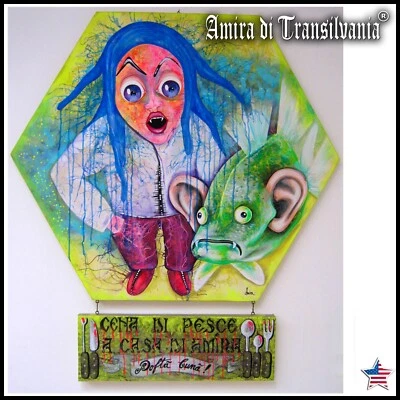 pintura original arte pop manga dibujos animados humor psicodélico peces figuras niños Foto 1 de 4