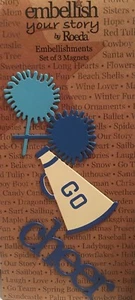 NIP Embellish Your Story Royal Blue Cheer Magnets By Roeda Set of 3 Megaphone - Picture 1 of 1