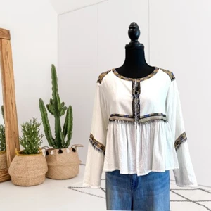 Hazel Women’s S Long Sleeve Embroidered Beaded Tassel Cardigan Top Ivory - Picture 1 of 14