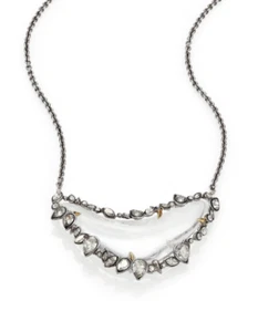Collana Alexis Bittar cristallo metallizzato frastagliato incorniciato mezzaluna ciondolo W1042 - Foto 1 di 2