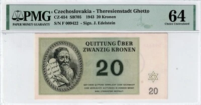 1943 Czech-Theresienstadt Ghetto 20 Kronen CZ-654 PMG 64 CU Banknote - Image 1 of 2