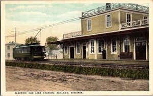 Postal Coche Eléctrico Línea Estación Ashland Virginia Frontera Blanca Sin Publicar - Imagen 1 de 2
