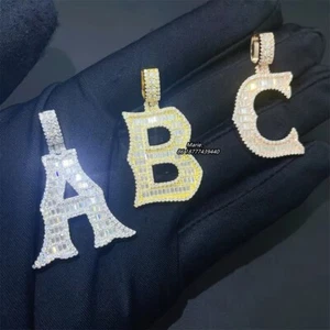 3Ct Round Cut Real Moissanite Initial Letter Solid 925 Silver Pendant - Picture 1 of 7