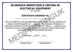 50 PAT Test Certificates, Revised 5th Edition Compliant, 160gsm Card - Picture 1 of 1