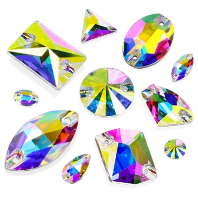 K9 Glass Sew On Rhinestones DIY Needlework Sewing Crystal AB Flatback Stone  - Image 1 of 4