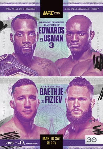 UFC 286 12X17 Promotional FIGHT Poster with Edwards, Usman, Gaethje and Fiziev Cover