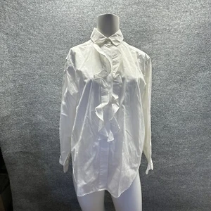 John Henry Shirt Women 10 White ButtonUp Ruffle Academia CottageCore 80s Vintage - Picture 1 of 8