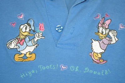 Vintage Disney T-Shirt Size S 80s 90s Embroidered Donald Daisy Duck Blue Henley - Image 1 of 4