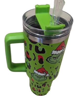 The Grinch 40oz Grinning Grinch Face Green Tumbler Mug w Handle & Straw - Image 1 of 4