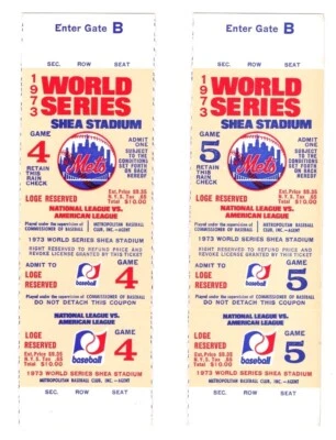 RAREST Unassigned 1973 NY METS Oakland A's WORLD SERIES FULL TICKET Game 4 & 5 - Image 1 of 2