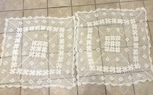 2 Stück Pottery Barn Quadratisch Baumwolle Gehäkelt Tischdecke Elfenbein Weiß - Bild 1 von 3