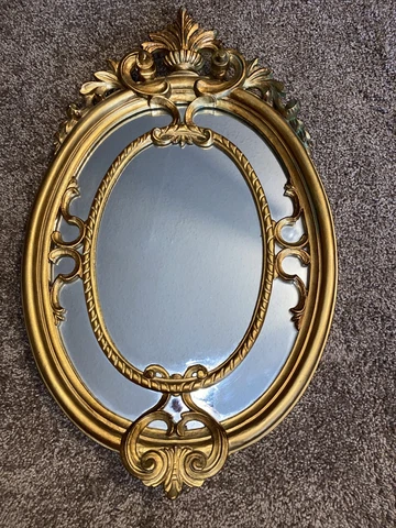 VTG French Louis XVI Style Rococo Gold Wall Mantle Mirror Made in Italy Cover