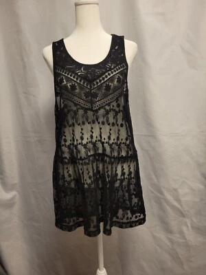 Camiseta sin mangas Express de encaje para mujer mediana larga negra bordada Whimsigoth Witchy nueva con etiquetas Foto 1 de 4