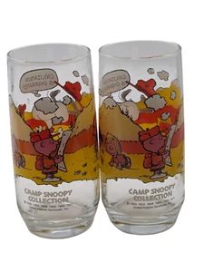 2-1971 Camp Snoopy McDonalds Peanuts Collection Drinking Glasses-Free Shipping - Picture 1 of 10