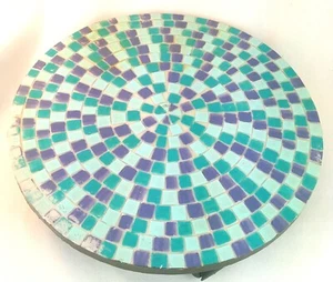 11" Mosaic Round Tile Top Plant Stand on Wheels - Retro - Picture 1 of 8