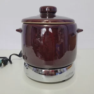Vintage West Bend 2 Quart Bohnentopf mit elektrischem Wärmer und Deckel braun USA - Bild 1 von 16