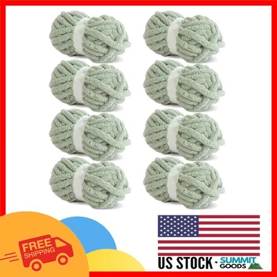 Bulky Sage Green Chenille Yarn - 8 Pack, Ideal for All Ages Knitting Projects - Image 1 of 4
