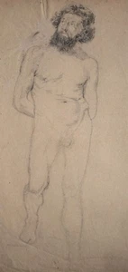 Männerakt Akademischer Akt Studie unbekannt deutsch Unikat Zeichnung um 1800 - Picture 1 of 2