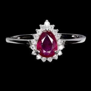 Black Friday 925 Sterling Silver Ring Pear Ruby 7x5mm Natural Jewelry Size 9.5 - Picture 1 of 13