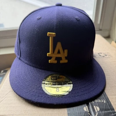 Official Los Angeles Dodgers New Era Hat Lakers Colors Fitted Size 8 - Image 1 of 3