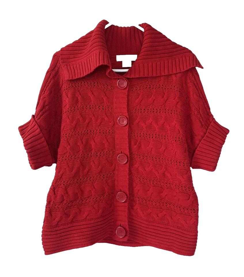 Cárdigan tejido con cable rojo botón grueso XL vintage Vibes Michael Kors Y2K para mujer Foto 1 de 4