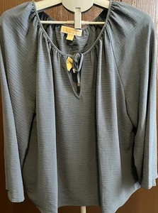 Michael Kors Polyester Top Damen Größe 2X Blau Langarm Festlich Shirt Neu mit Etikett - Bild 1 von 4