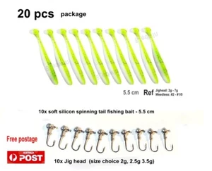 Lead Head Jigs Hoos Fishing Lures Soft Plastic Spinning tail Bait Bream Mackerel - Picture 1 of 8