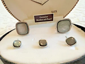 Swank Tuxedo Studs Set 3 Mother of Pearl Waistcoat Buttons + Cufflinks VINTAGE - Picture 1 of 8