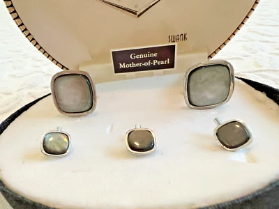 Juego de 3 tachuelas de esmoquin Swank madreperla chaleco botones + gemelos DE COLECCIÓN Foto 1 de 4