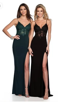 Maxi Vestido Formal Dave & Johnny Ajustado Abertura Alta Talla 10 Encaje Corsé Top Negro Foto 1 de 4