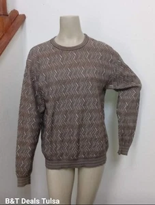 Men's Chest 44 Striped Sweater Tricots St Raphael Pullover Crew Neck Olive Green - Picture 1 of 7